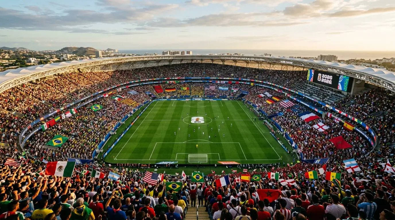 Drapeaux des 48 équipes qualifiées pour la Coupe du Monde FIFA 2026 au Canada, États-Unis et Mexique