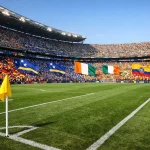 Drapeaux des équipes du Groupe E flottant avant un match de la Coupe du Monde 2026
