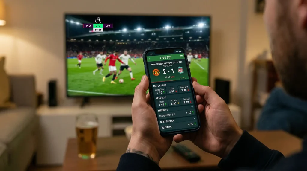Interface de paris en direct montrant l'évolution des cotes pendant un match de la Coupe du Monde 2026