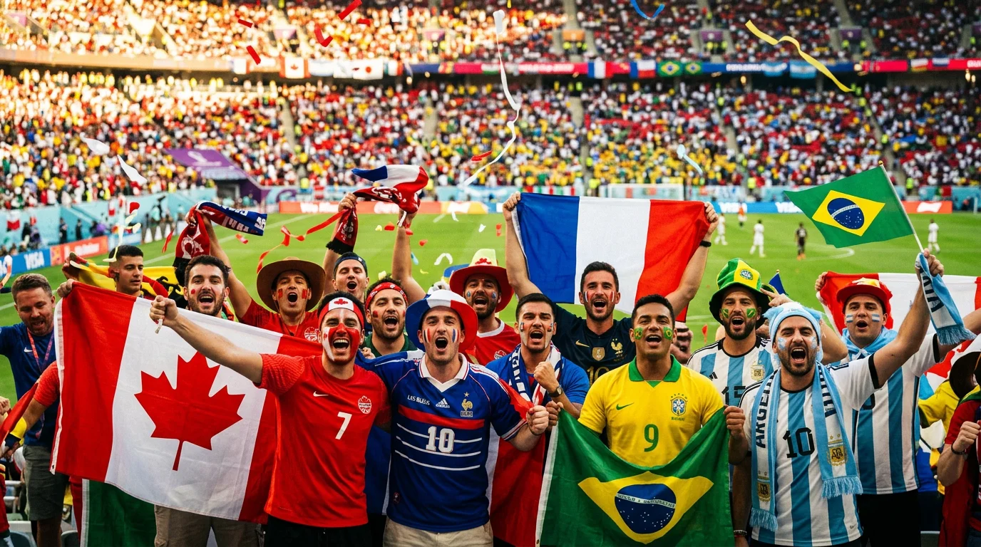 Supporters enthousiastes brandissant des drapeaux lors d'un match de Coupe du Monde